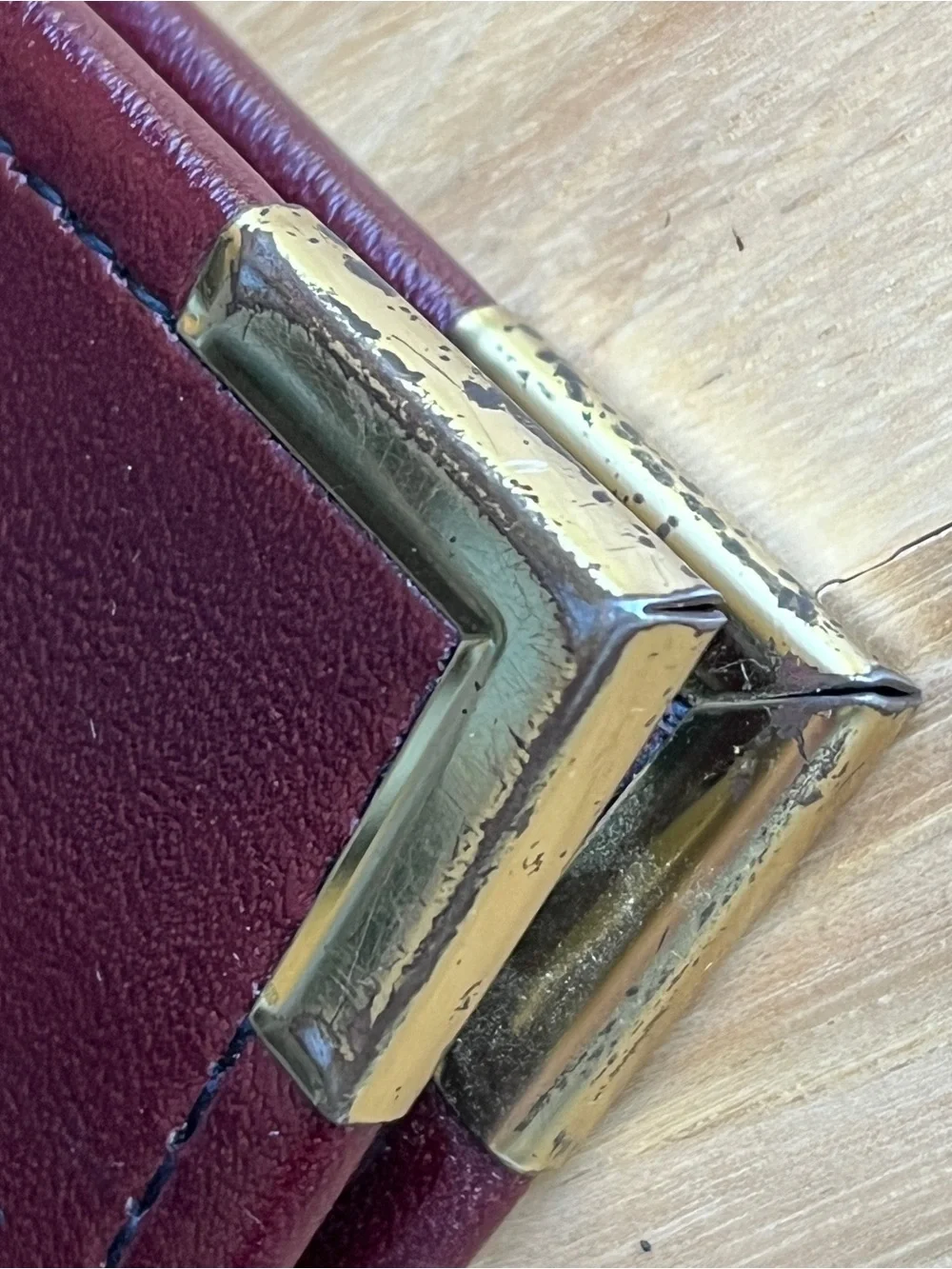 Embossed Burgundy Leather Portfolio with Gold Corners